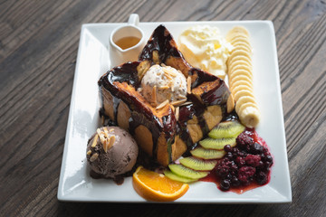 Honey Santos with ice-cream and whipped cream