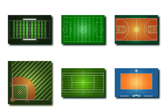 Variety sport fields icon for American football Soccer Basketball Baseball Tennis Volleyball with graphic vector design concept
