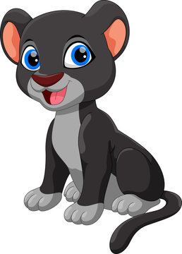 Cute black panther sitting cartoon isolated on white background