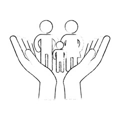 hands with family silhouette vector illustration design
