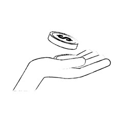 hand with coins money vector illustration design