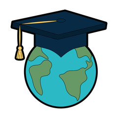 earth planet with graduation hat vector illustration design