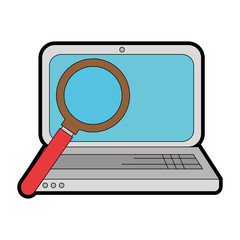 laptop computer with magnifying glass vector illustration design