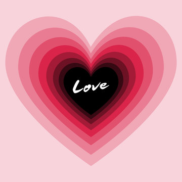 Lovely beautiful pink heart in multi layer with white love word in Valentine concept idea design