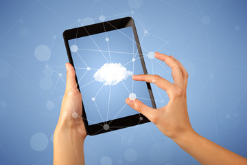 Female hand holding tablet