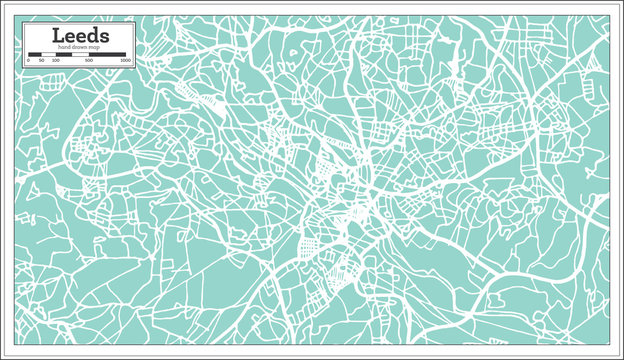 Leeds England City Map in Retro Style. Outline Map.