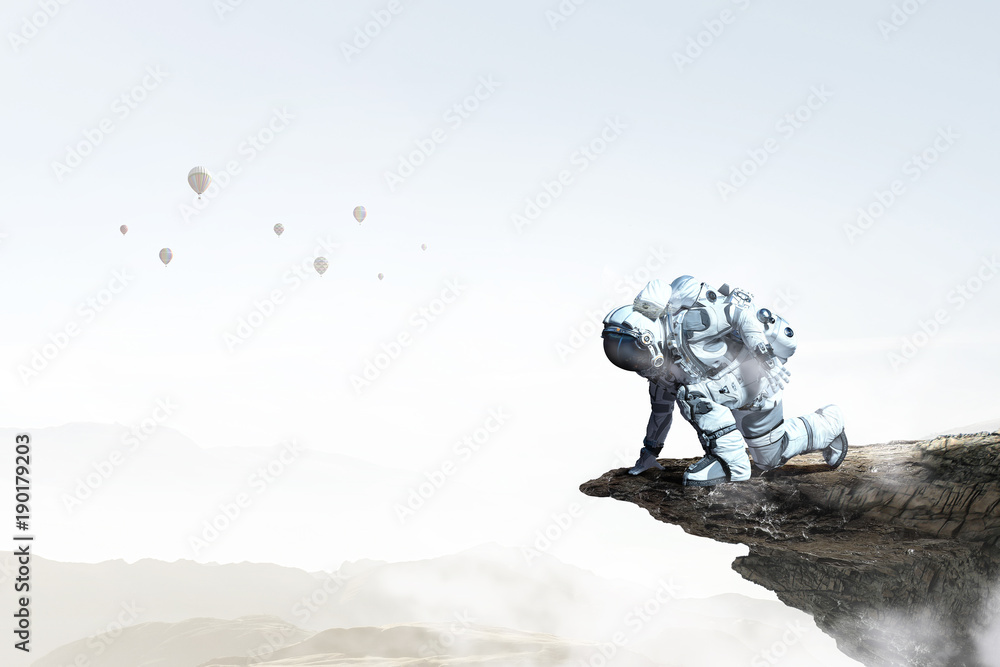 Canvas Prints astronaut starting to run. mixed media