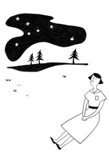 星空を眺める女性