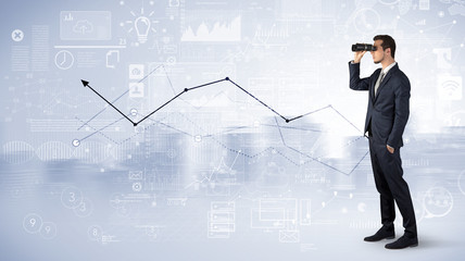 Man looking forward to increase graph concept