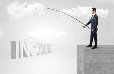 Businessman fishing money,income from the top
