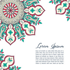 Ethnic mandala decorative background. Greeting card or invitation template. Hand drawn vector illustration