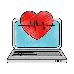 laptop computer with heart cardio vector illustration design