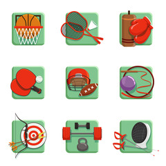 Fototapeta premium Sport icons set, boxing, badminton, gymnastics, fencing, baseball, archery vector illustrations