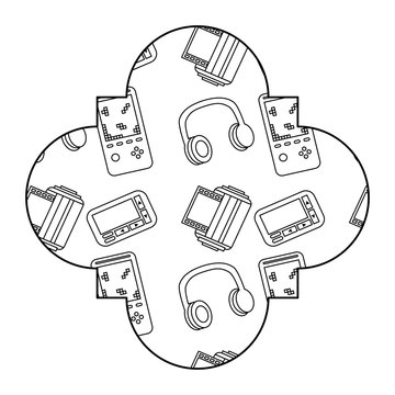 recommend clip art: label vintage retro video game and headphones vector illustration outline design