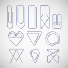 Aluminium paper clips - different of type paper clips collection on isolated white background