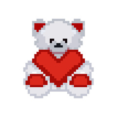 Pixel bear with heart, St. Valentine's Day, women's day.