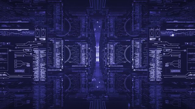 Sci Fi doors intro.Digital data tunnel HUD screens opens infinity loop.Futuristic technology interface.Technological intro broadcast design.Techno Screensaver.Blue.Type 1