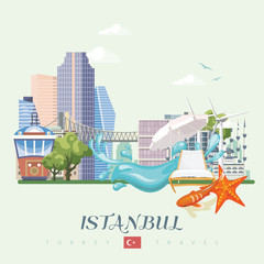 Turkey vector vacations illustration with turkish landmarks. Travel agency poster.
