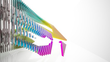 Abstract white and colored gradient parametric interior with window. 3D illustration and rendering.
