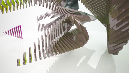 Abstract white and colored gradient parametric interior with window. 3D illustration and rendering.