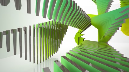 Abstract white and colored gradient parametric interior with window. 3D illustration and rendering.