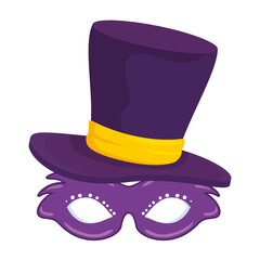 carnival mask with gentleman hat vector illustration design