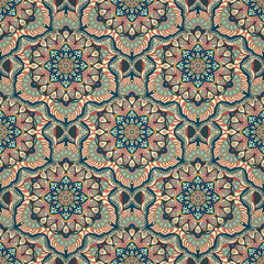 Ornate floral seamless texture, endless pattern with vintage mandala elements.