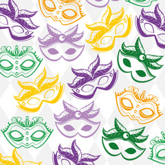 carnival mask with feathers pattern background vector illustration design