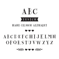 Hand drawn serif alphabet. Vector illustration.