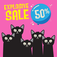 Sale discount promo banner with cats