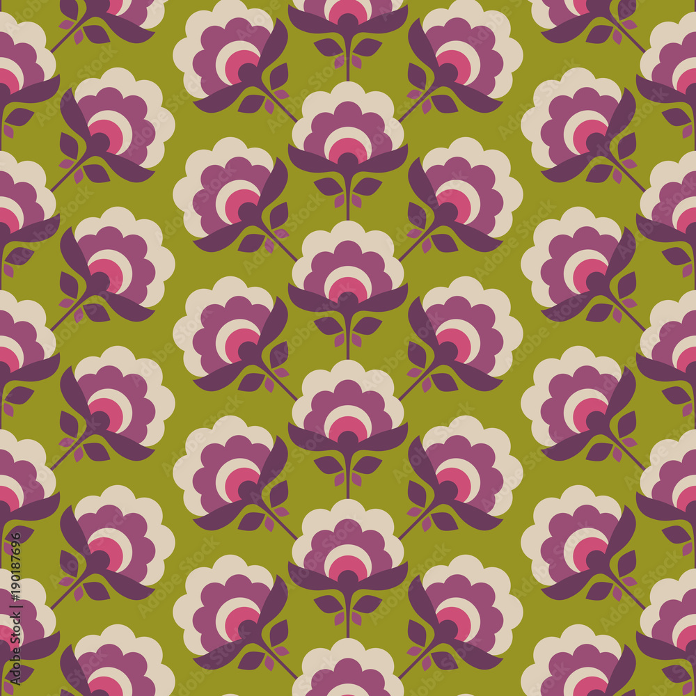 Poster seamless retro pattern with stylized flowers