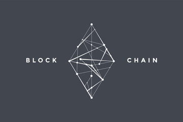 Template logo for blockchain technology. Rhombus with connected lines for brand, logo, logotype of smart contract block symbol. Design for decentralized transactions. Vector Illustration