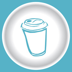Coffee scetch blue cup  on white plate vector illustration.