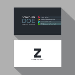 Z Letter Modern Alphabet Business card design template