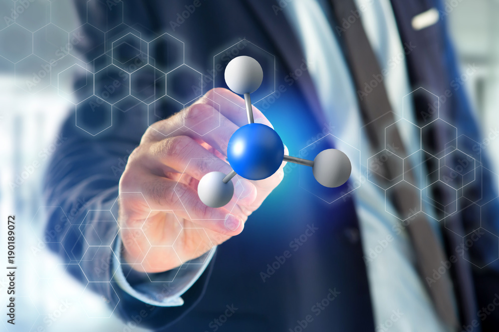 Poster 3d rendering molecule on a displayed on a medical interface