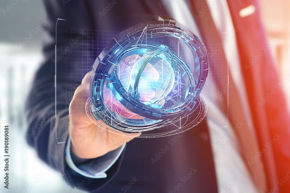 Poster hologram made of wheel with a futuristic data interface - 3d rendering