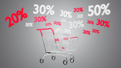 Red and white Trolley and sales discount - 3d render