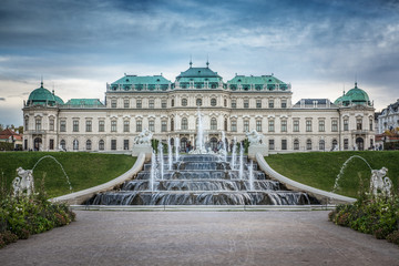 Belvedere Palace and fountains, Vienna, Austria.