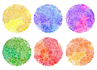 Fototapeta premium Set of six circle wwtercolor backgrounds
