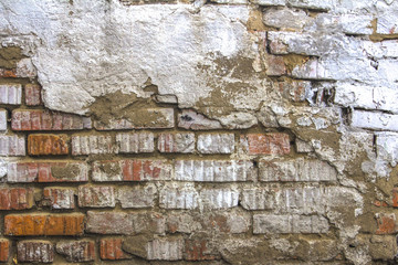 Old Vintage Red Brick Wall With Sprinkled White Plaster Texture Background