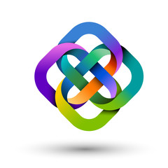Four multicolored intertwined shapes, group concept for logo design, eps10 vector