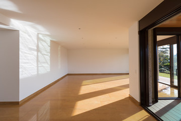 Interior of empty modern apartement, parquet floor