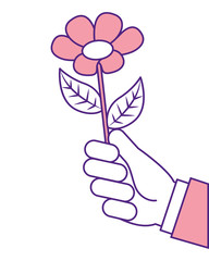 hand holding beautiful flower nature vector illustration pink image design