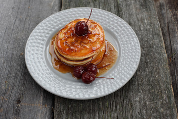 Pancakes with Apple jam on the plate.