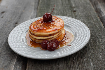 Pancakes with Apple jam on the plate.