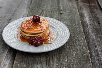 Pancakes with Apple jam on the plate.