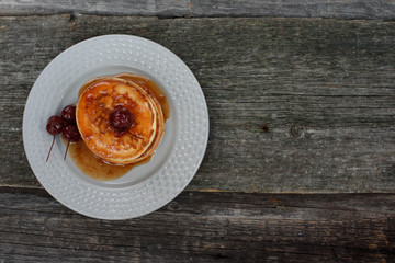 Pancakes with Apple jam on the plate.