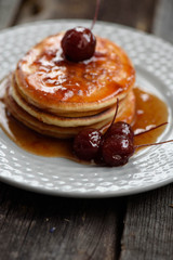 Pancakes with Apple jam on the plate.