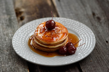 Pancakes with Apple jam on the plate.