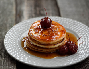 Pancakes with Apple jam on the plate.